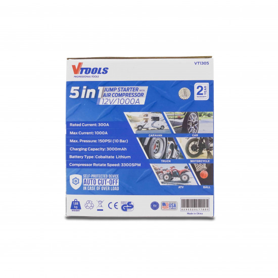 5 in 1 Jump Starter with Air Compressor