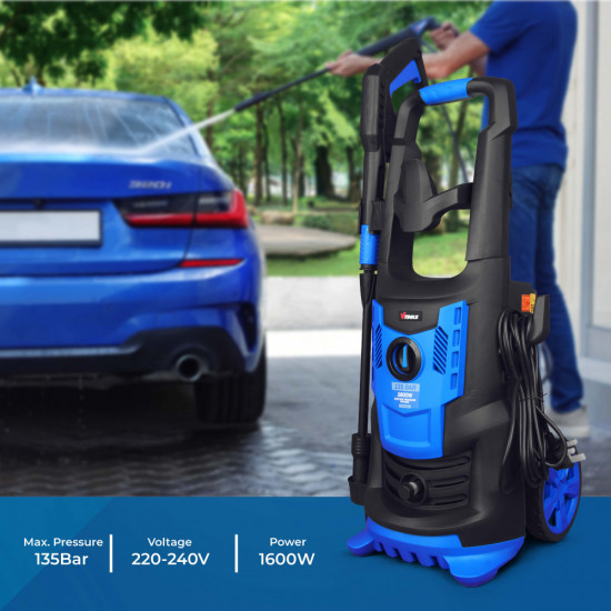 VTOOLS 135 Bar Air Cooled Induction Pressure Washer With 2 Wheels, 5 Meter Hose & Soap Dispenser