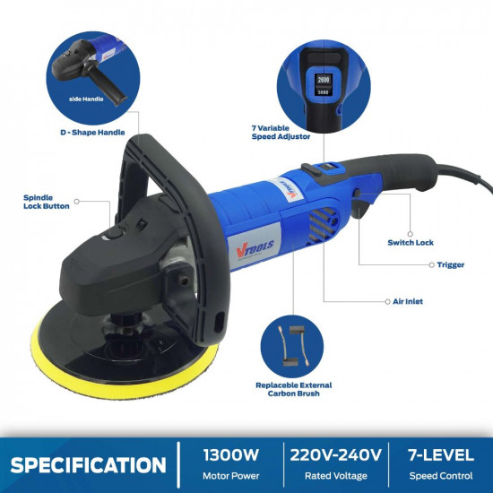 VTOOLS 1300W 180mm Professional Electric Polisher