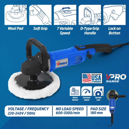 VTOOLS 1300W 180mm Professional Electric Polisher