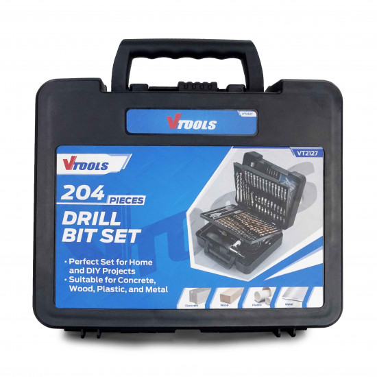 204 Piece Drill Bit Set With HSS Bits and Storage Case For Metal, Wood, and Concrete Drilling