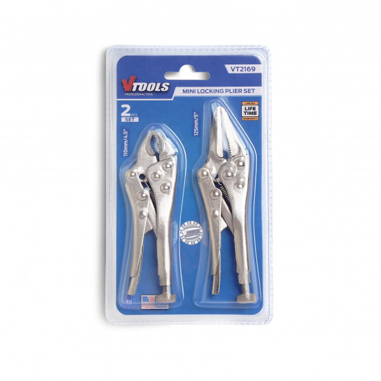 2PCS Mini 4-Inch Curved & Long Nose Locking Pliers