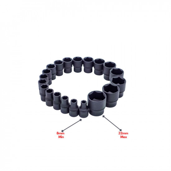 26 PC 1/2" Master Drive CRV Impact Socket Set With Black Finish
